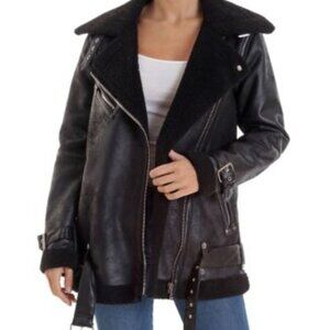 Black Faux Shearling Moto Jacket | Avec Les Filles